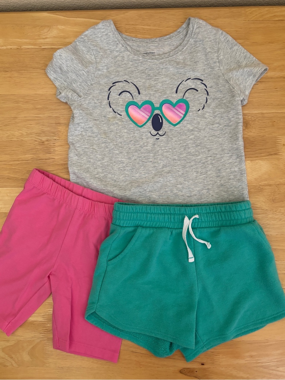jumping beans Grey Koala Tee with Pink & Teal Heart Accents size 6